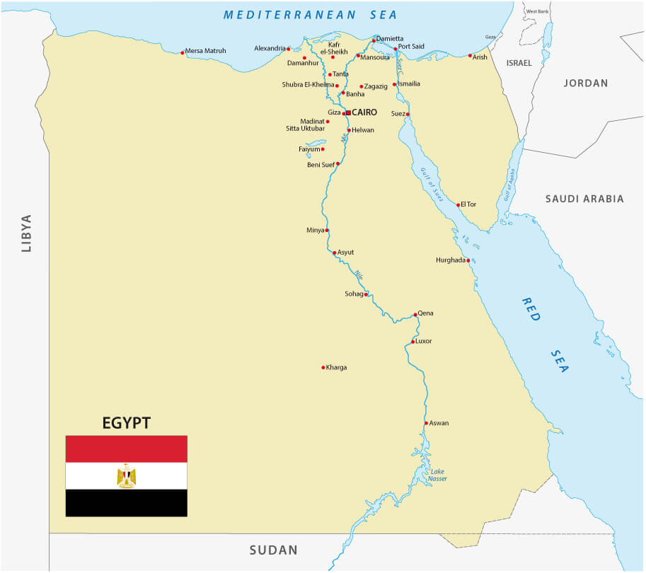 Egypt map with flag