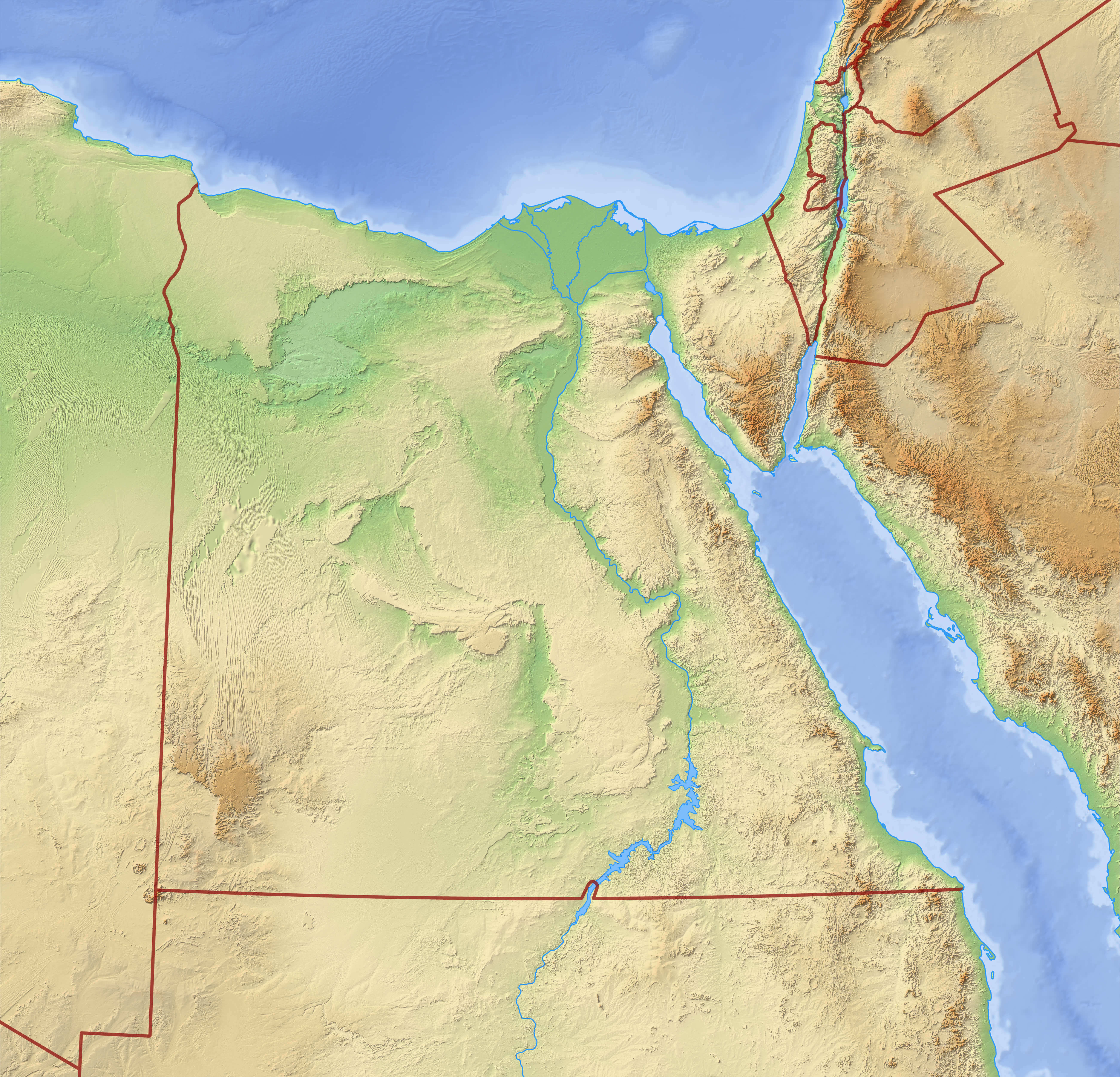 Egypt physical map with national border