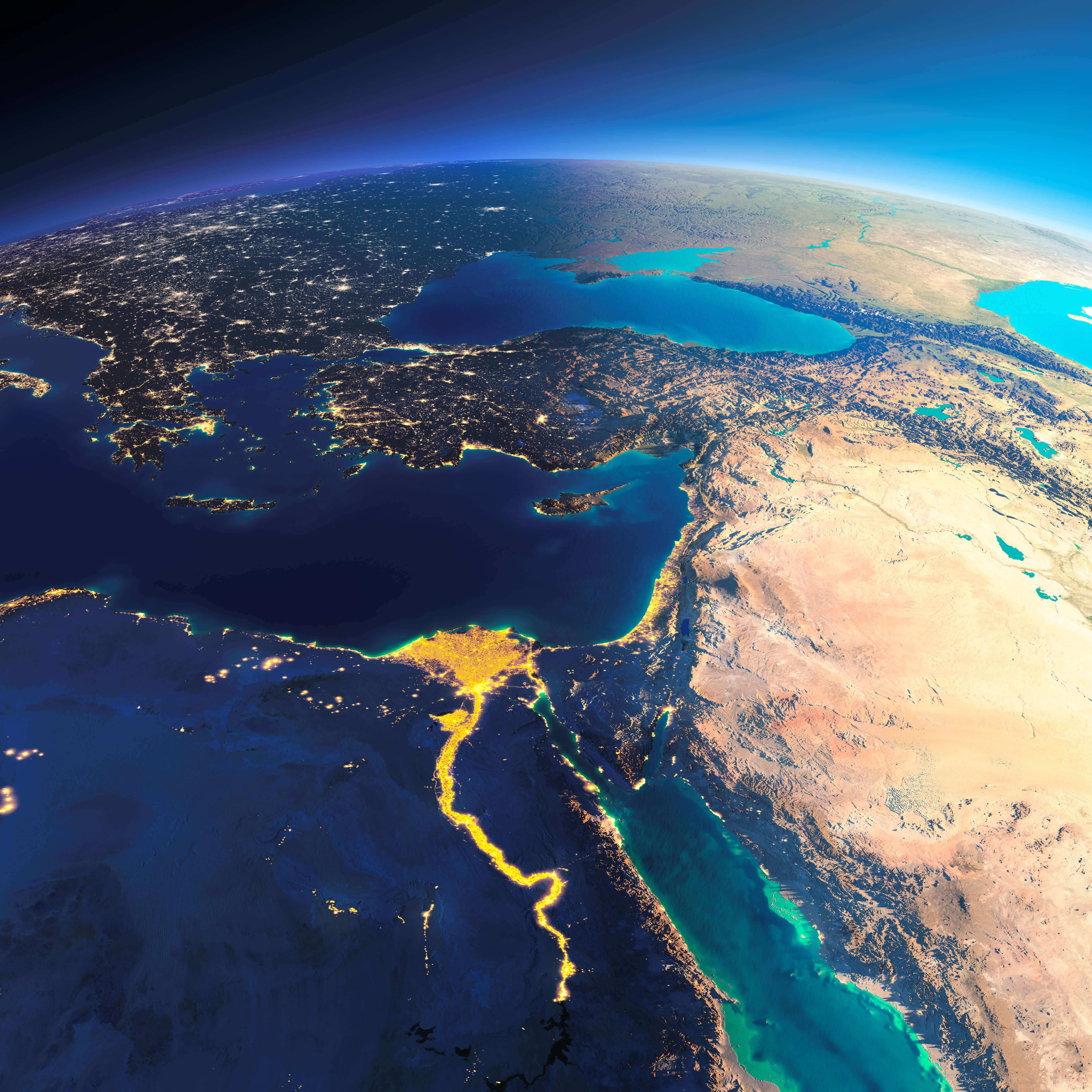 Egypt satellite map in the night