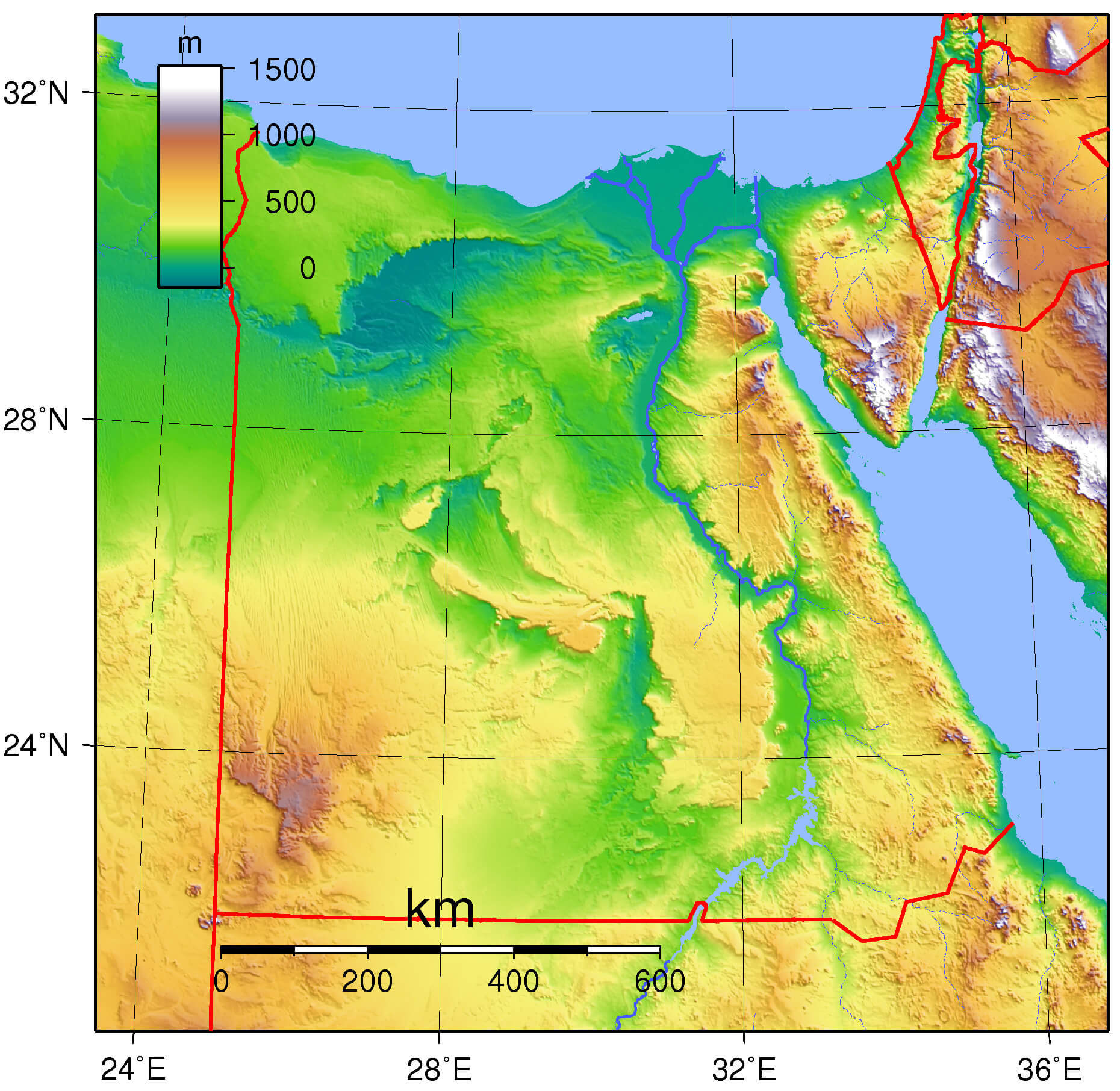 Egypt topography map with elevation