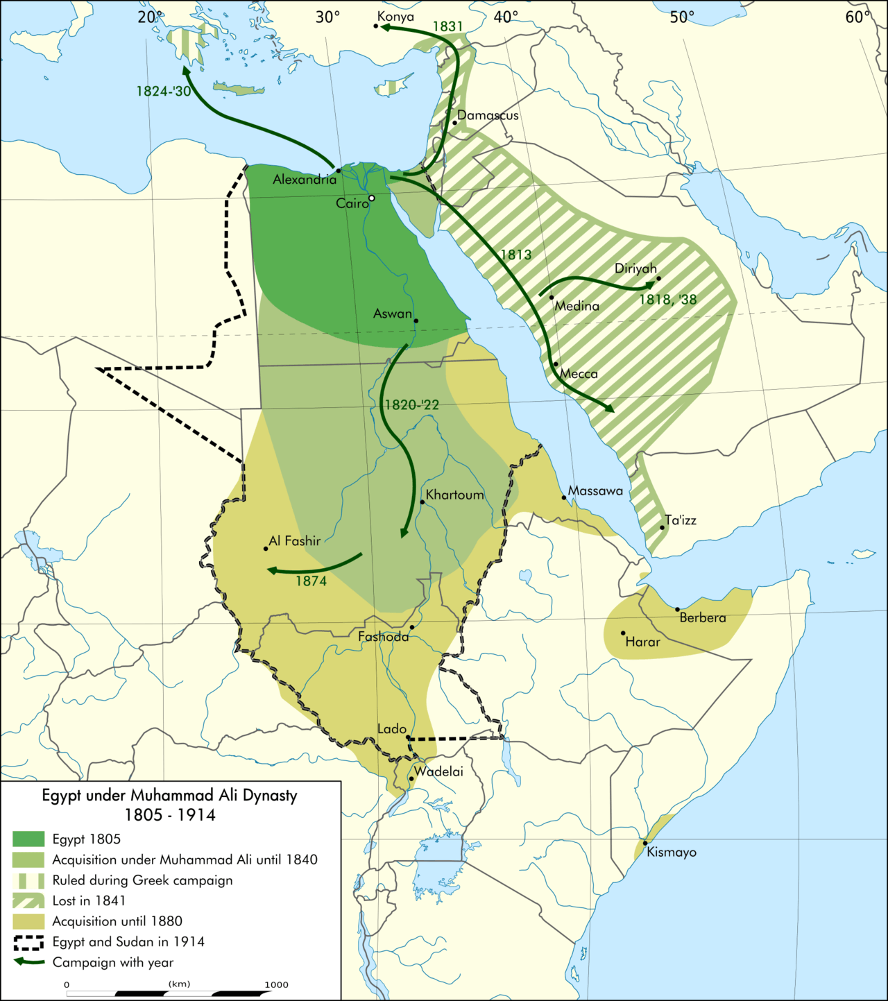 Egypt under muhammad ali dynasty map