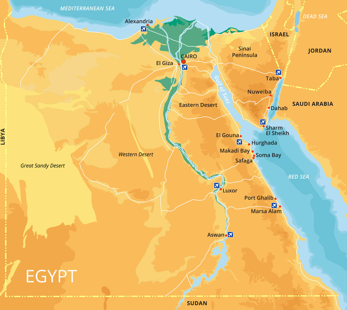 Vector color map of Egypt with capital Cairo