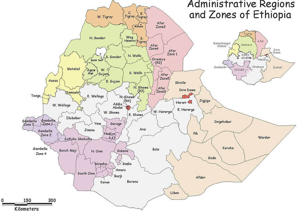 Administrative zones map of Ethiopia