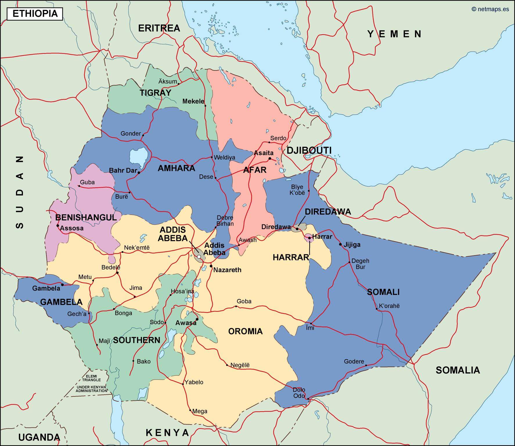 Ethiopia cities map
