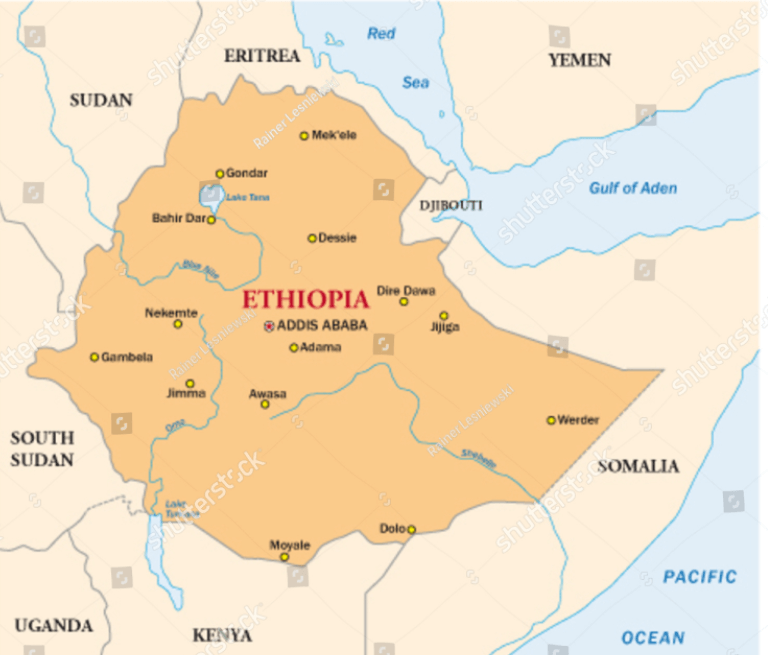 Ethiopia rivers and cities map