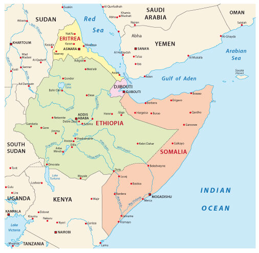 Ethiopia Somaili and Eritrea map