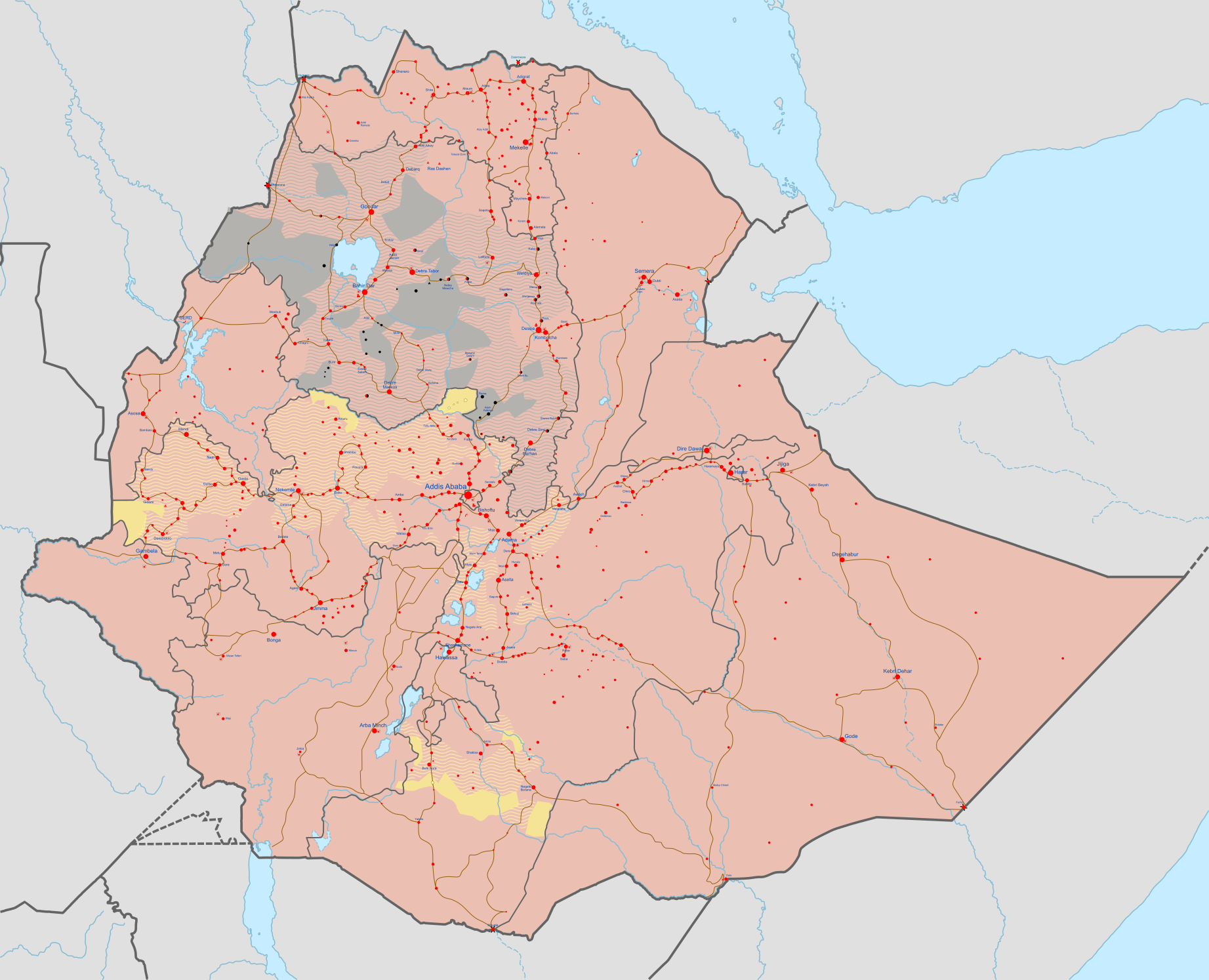 Ethiopian civil war map in 2020