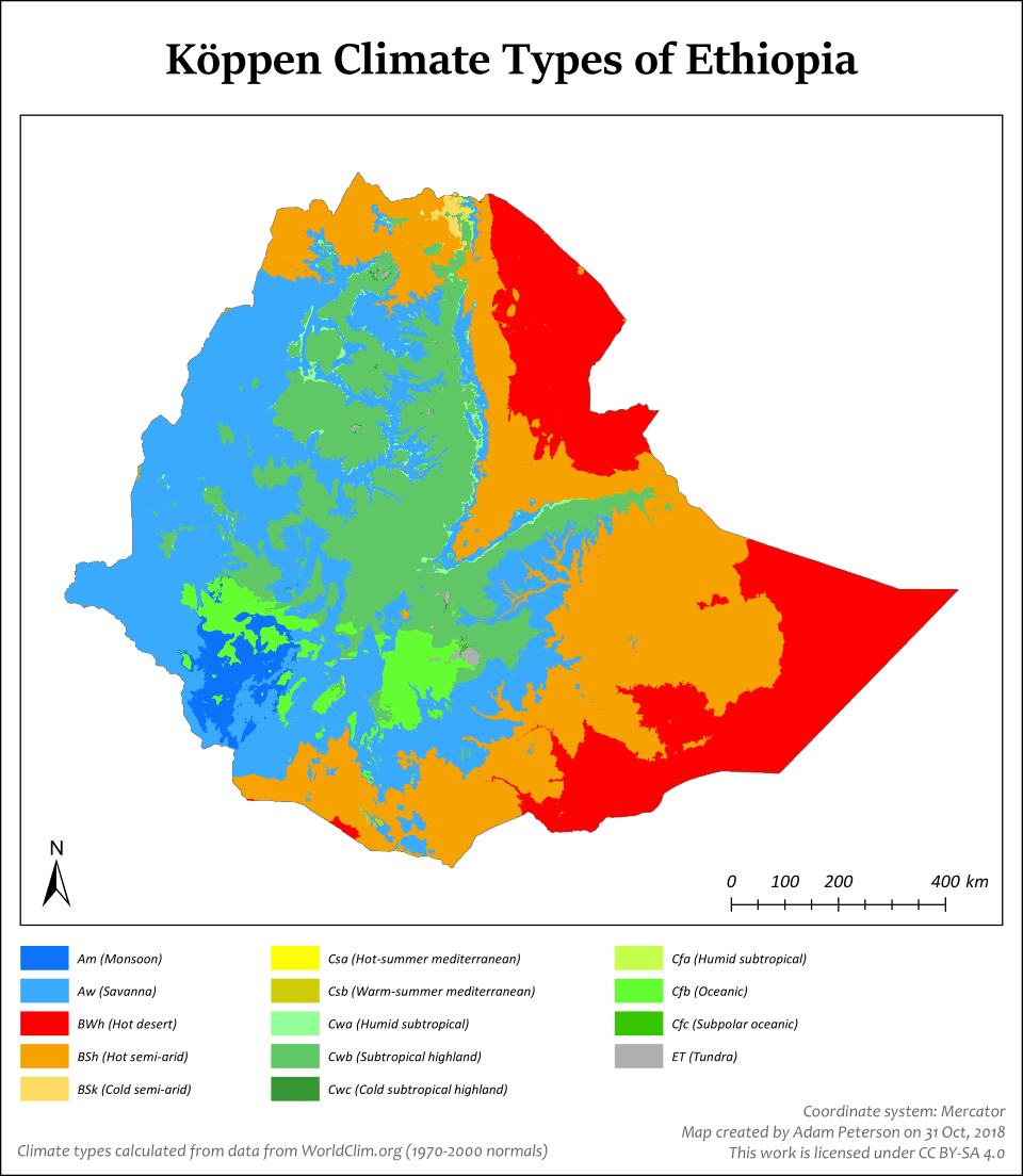 Koppen climate map of Ethiopia