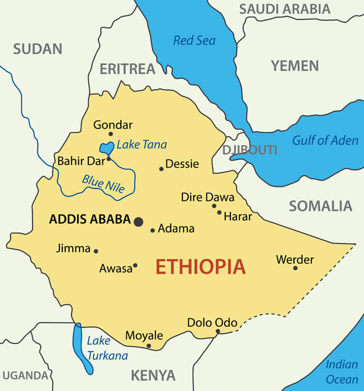 Political map of Ethiopia