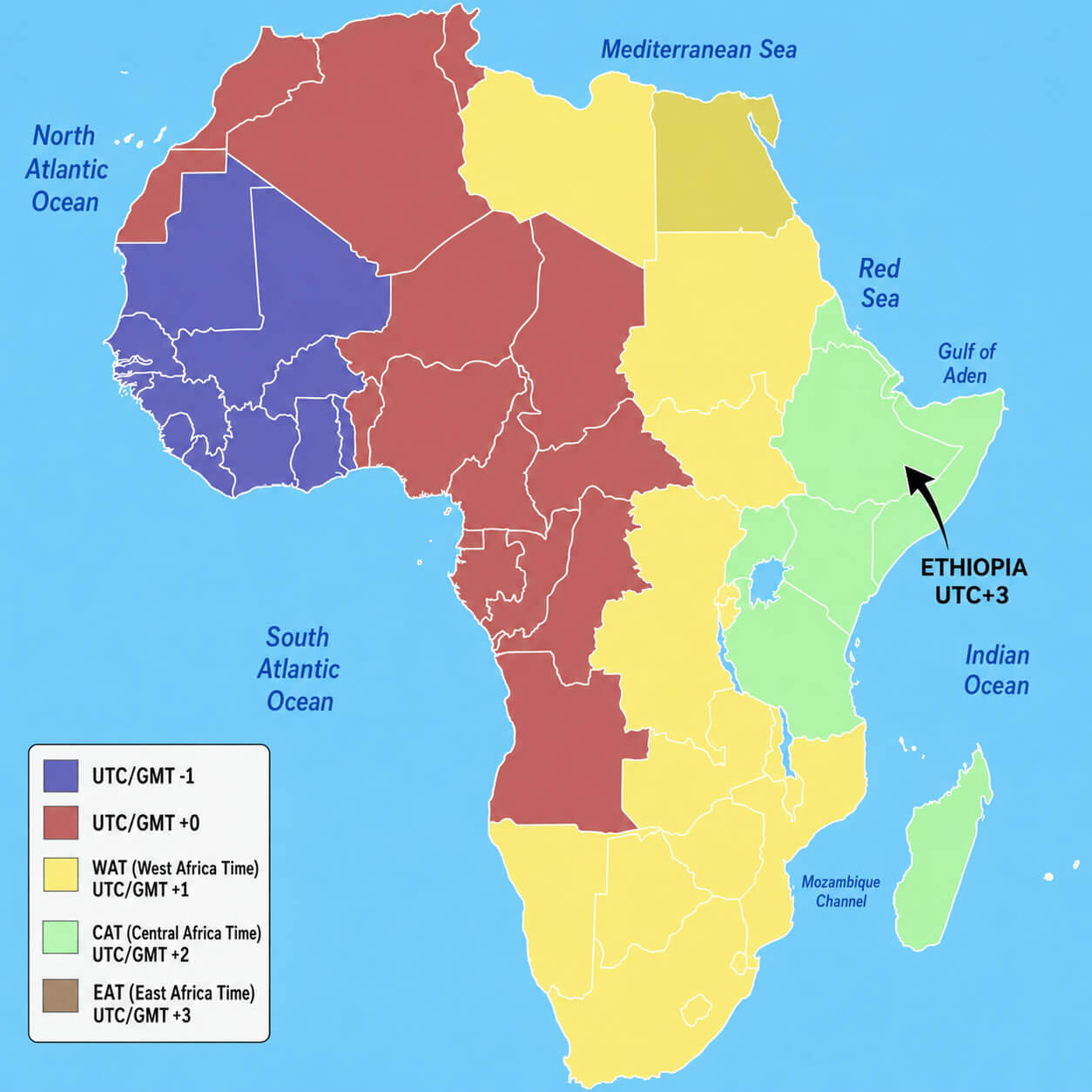 Africa time zones regional map