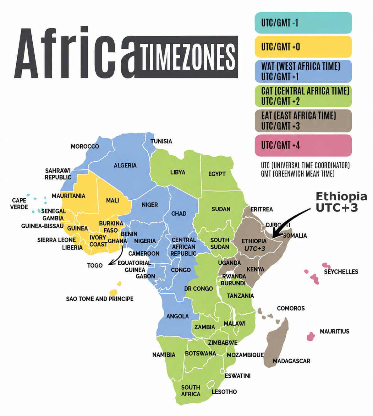 Ethiopia Africa time zone map UTC+3
