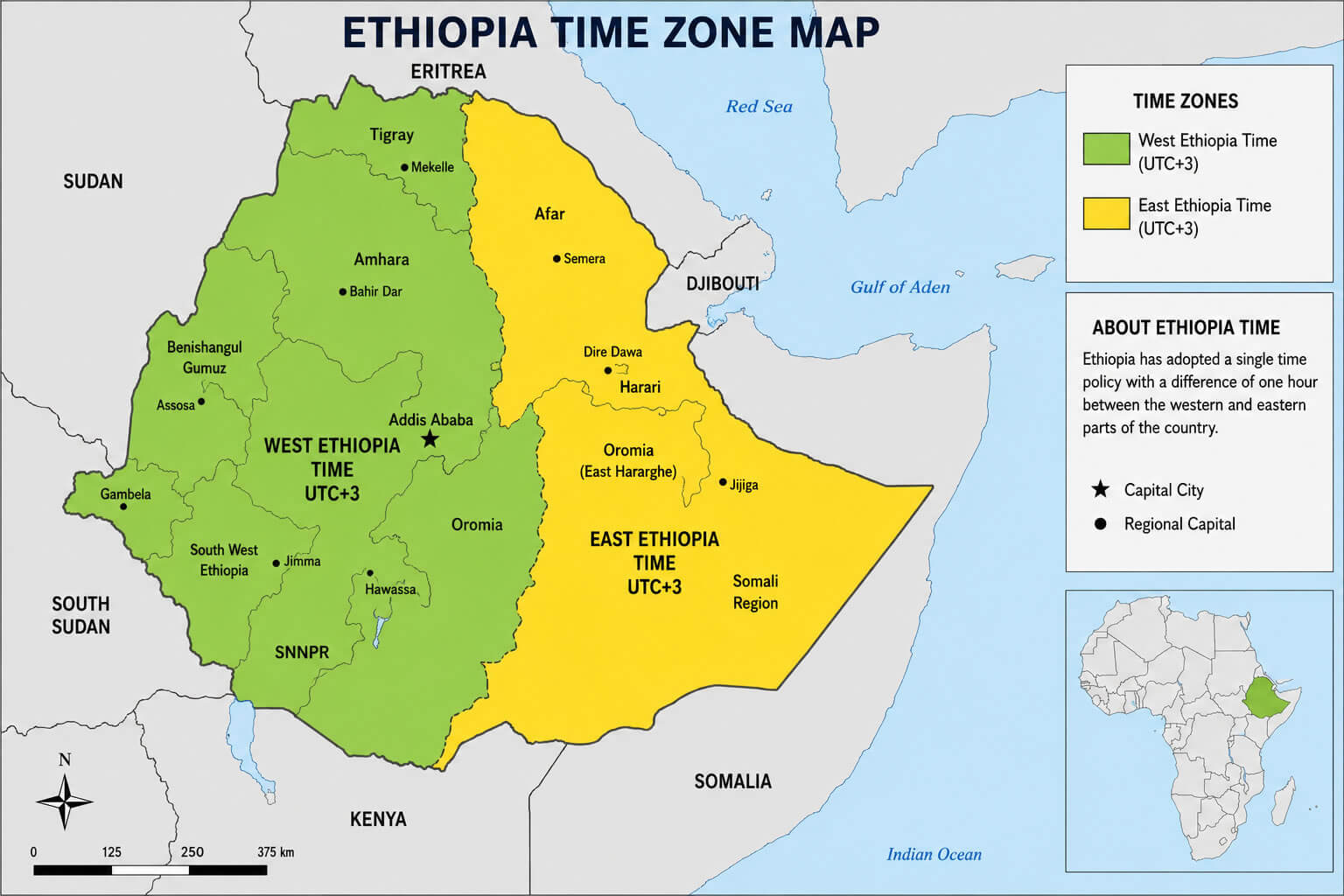 Ethiopia standard time zone map