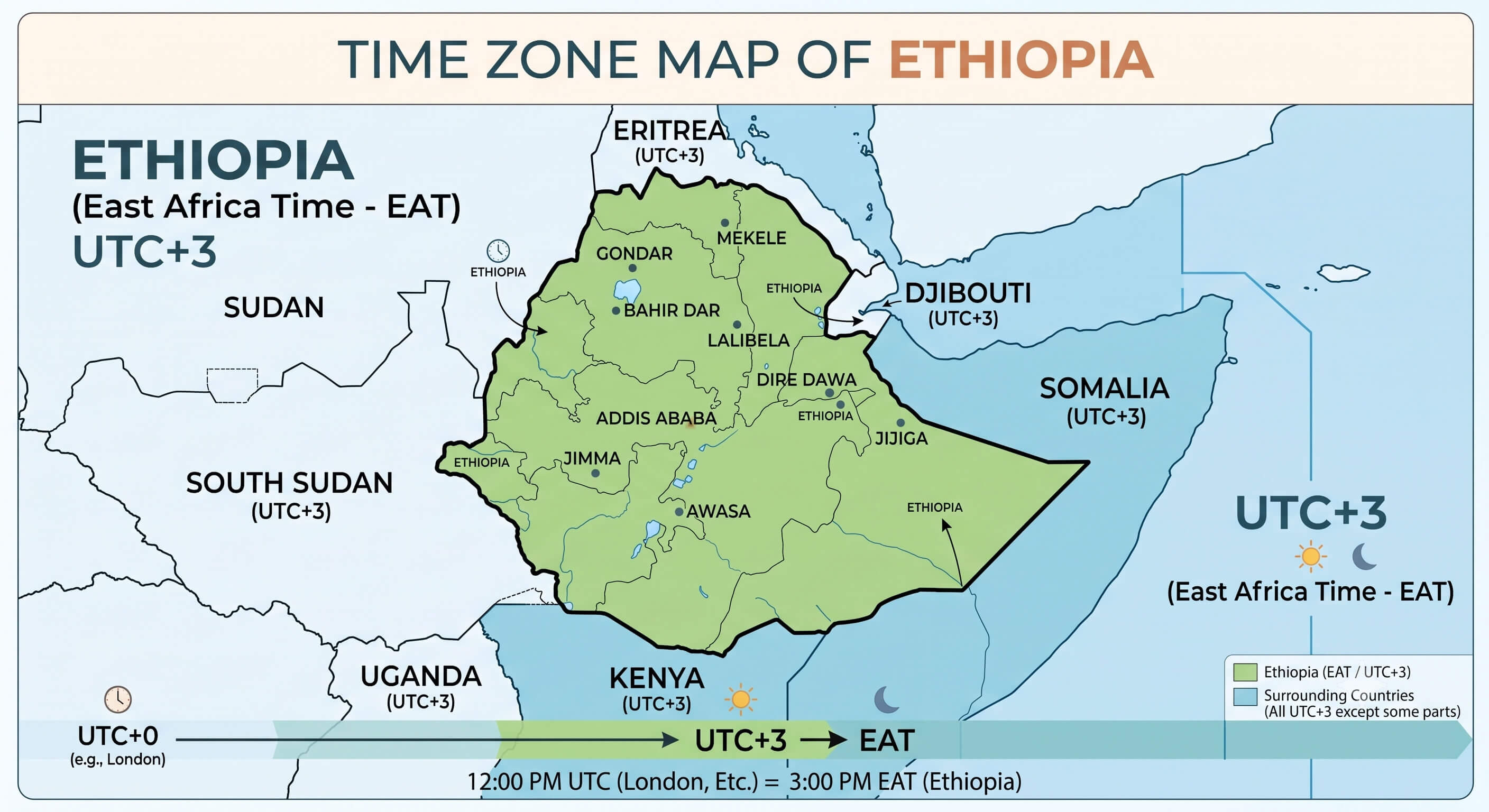 Ethiopia time zone map UTC+3