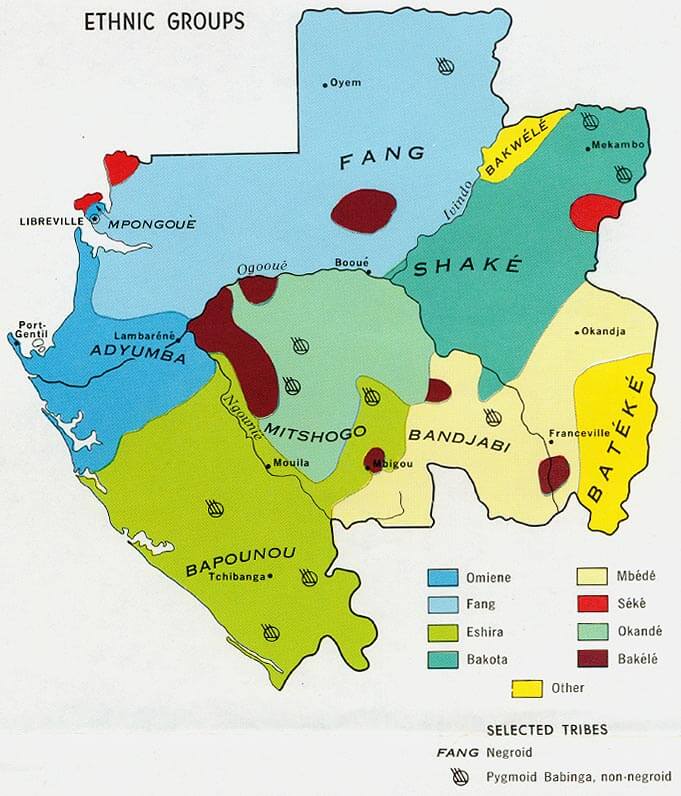 Map of Gabon illustrating the distribution of ethnic groups.