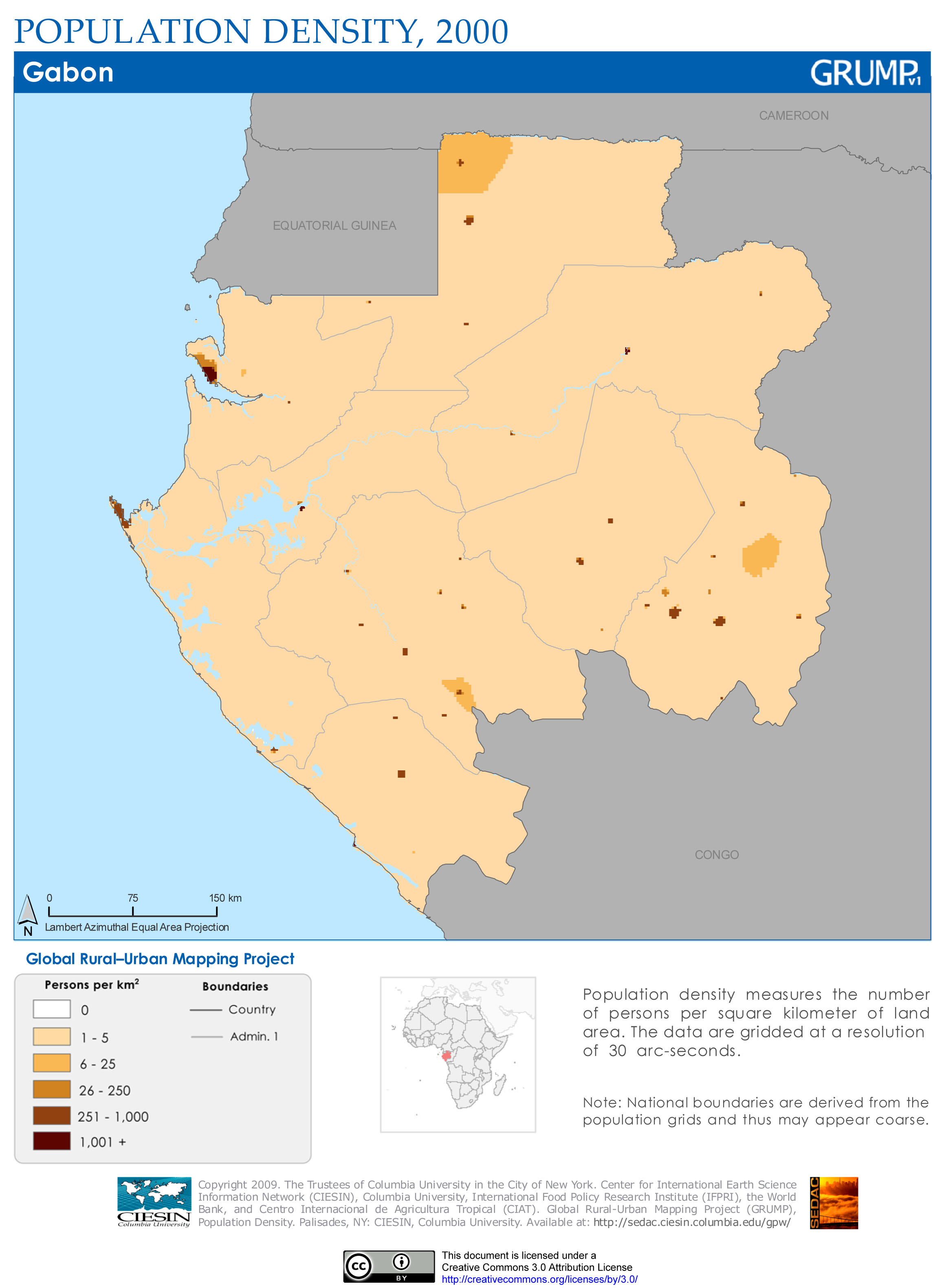 Gabon population map