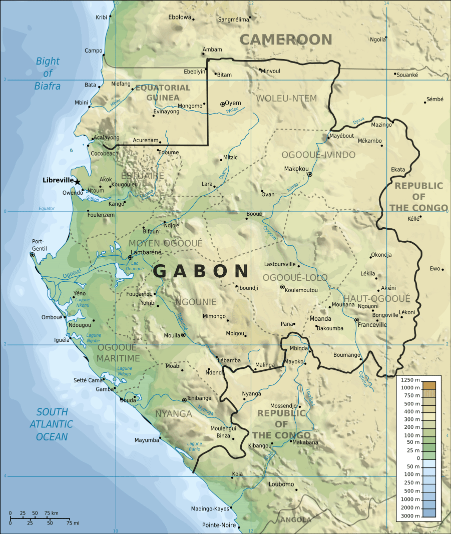 Topographic Map of Gabon