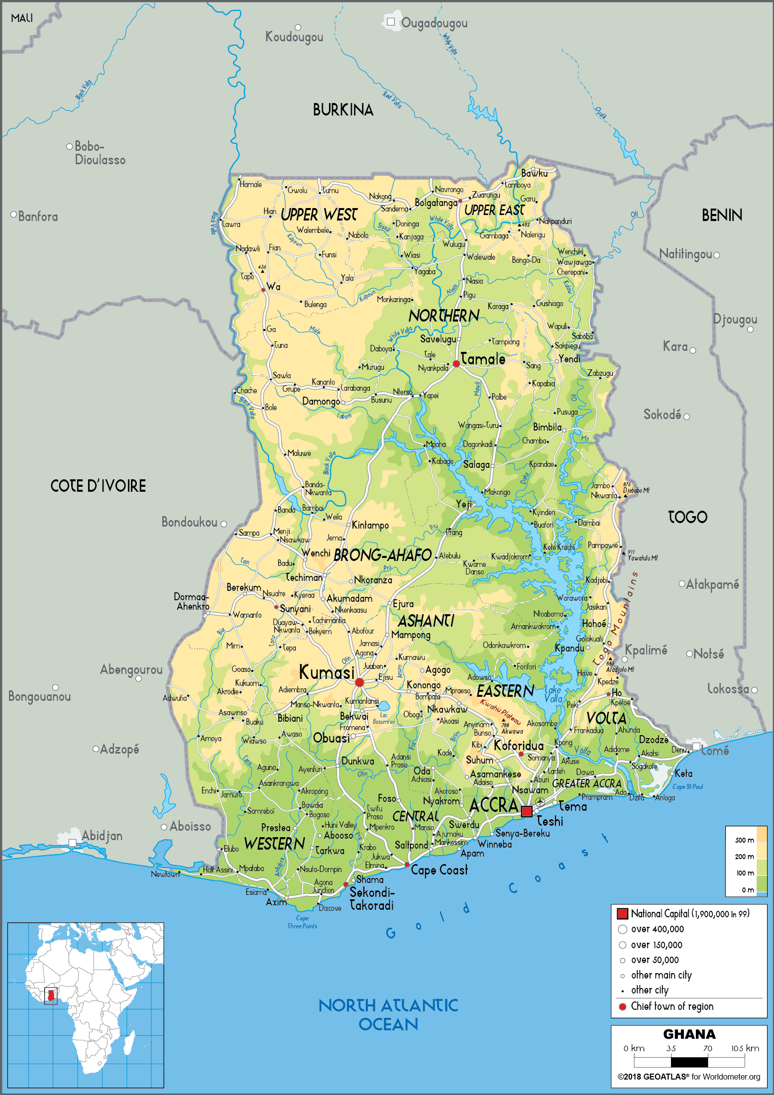 Ghana physical map