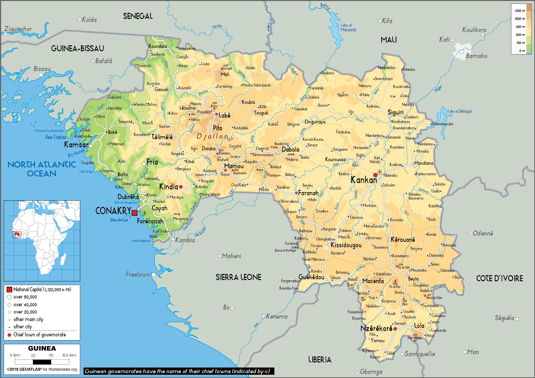 Guinea physical map