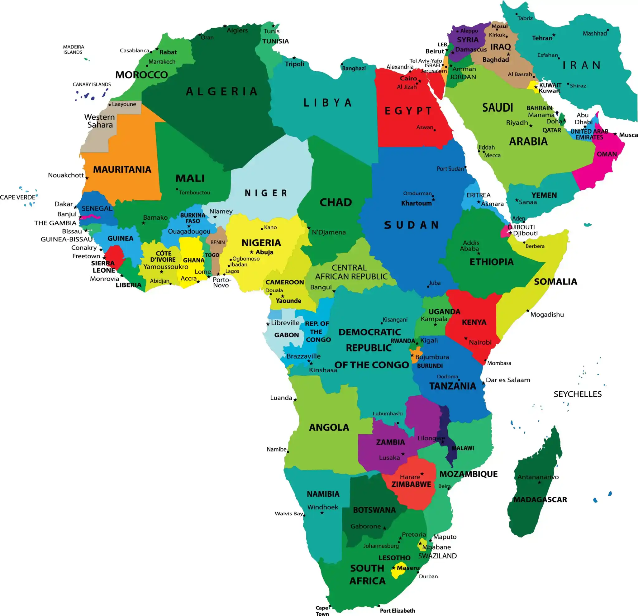 Capital cities map of Africa