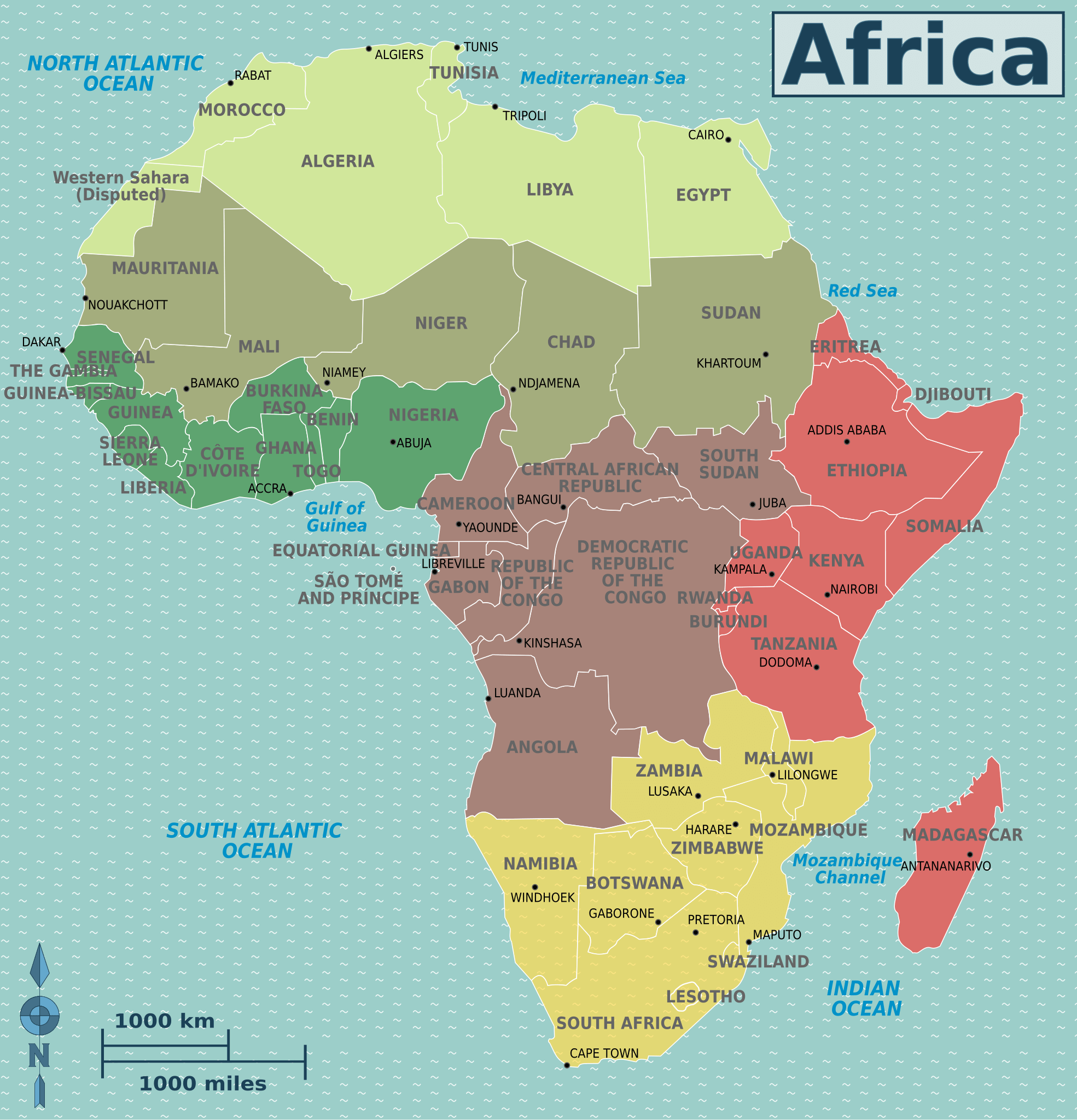 High-resolution Africa regions map