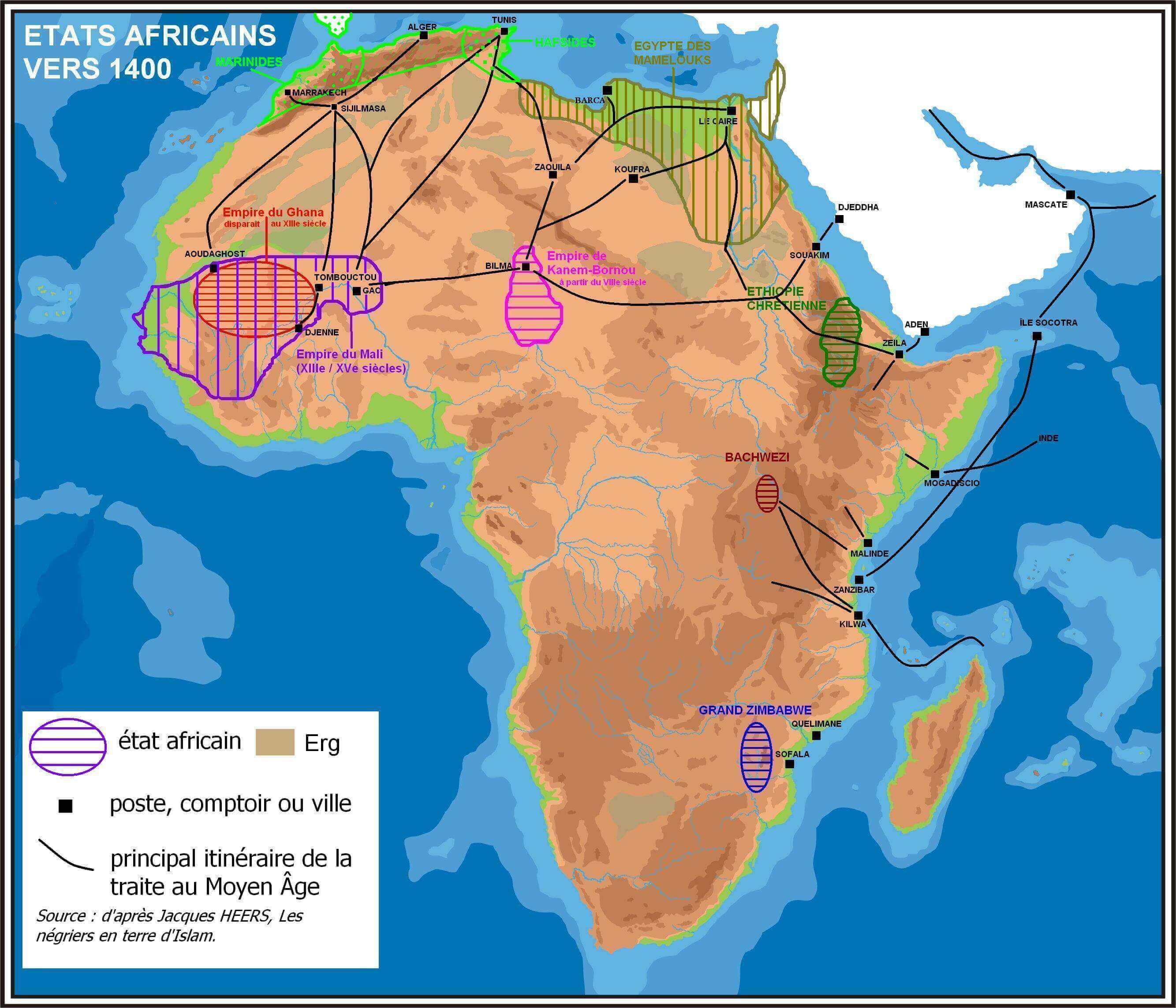 Large Africa historical map in 1400