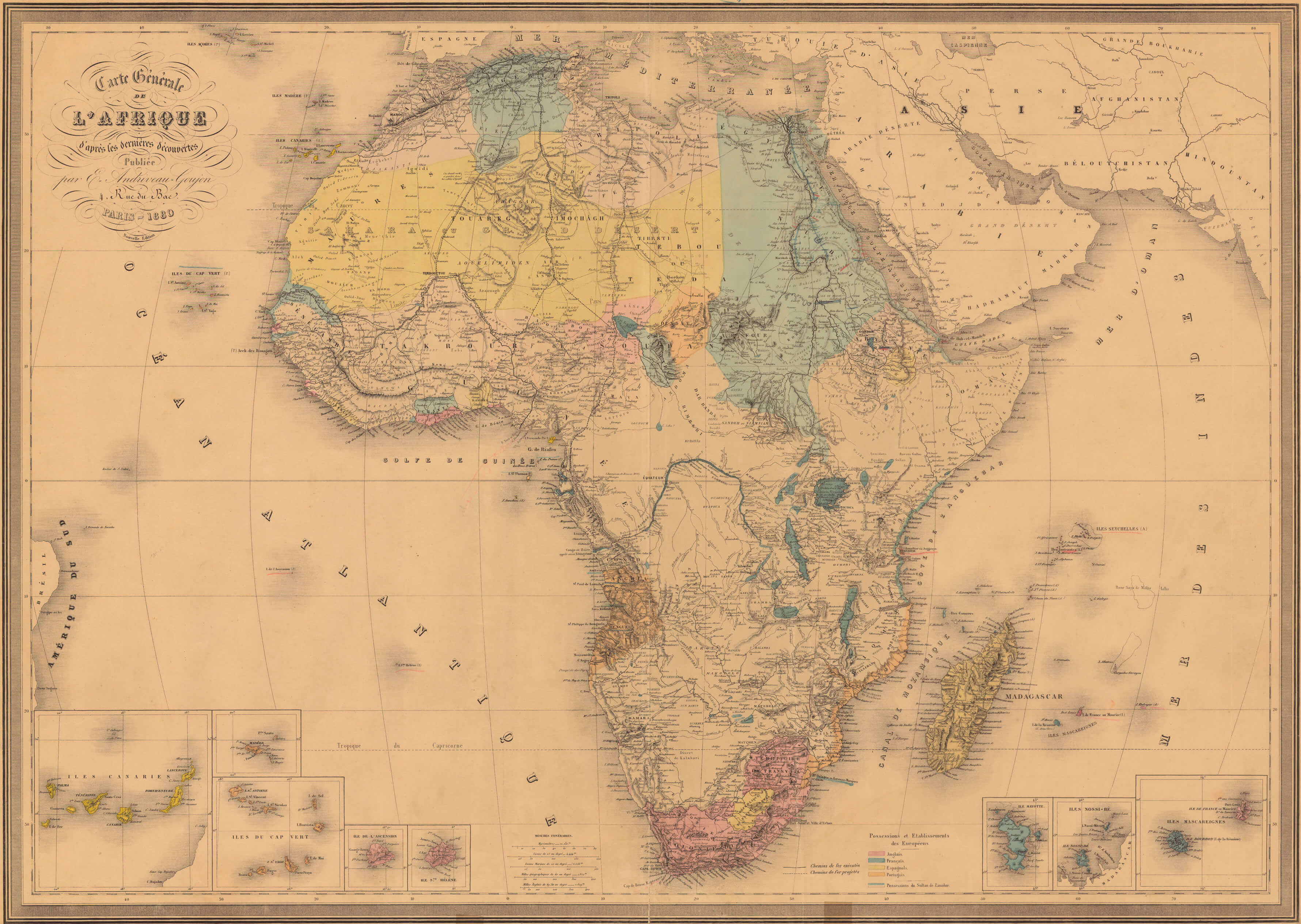 Large history map of Africa in 1880