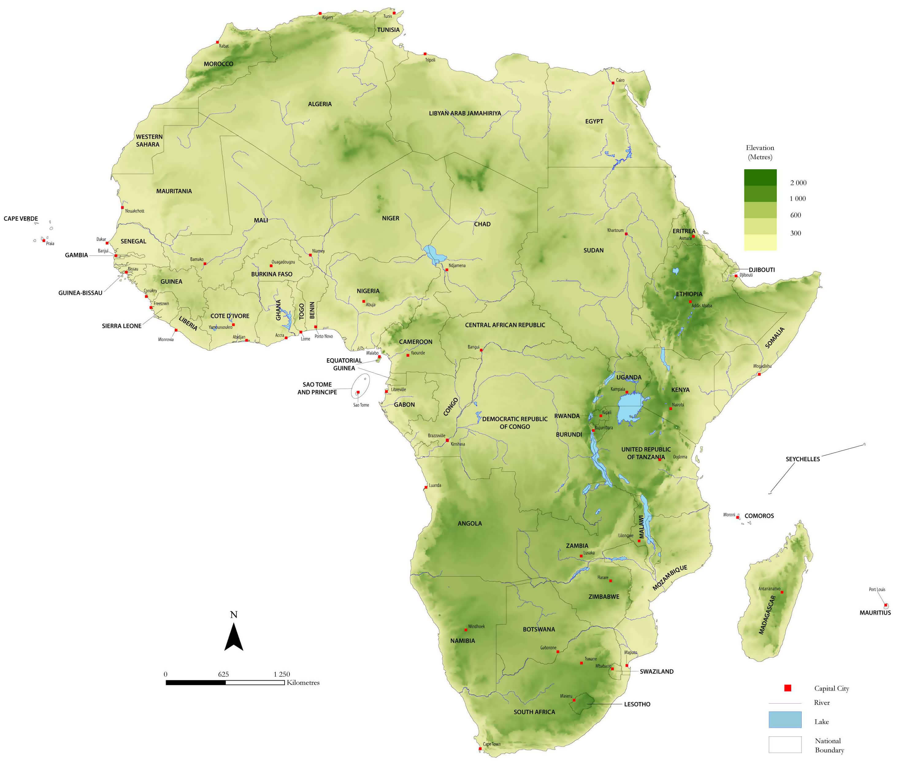 Large physical map of Africa