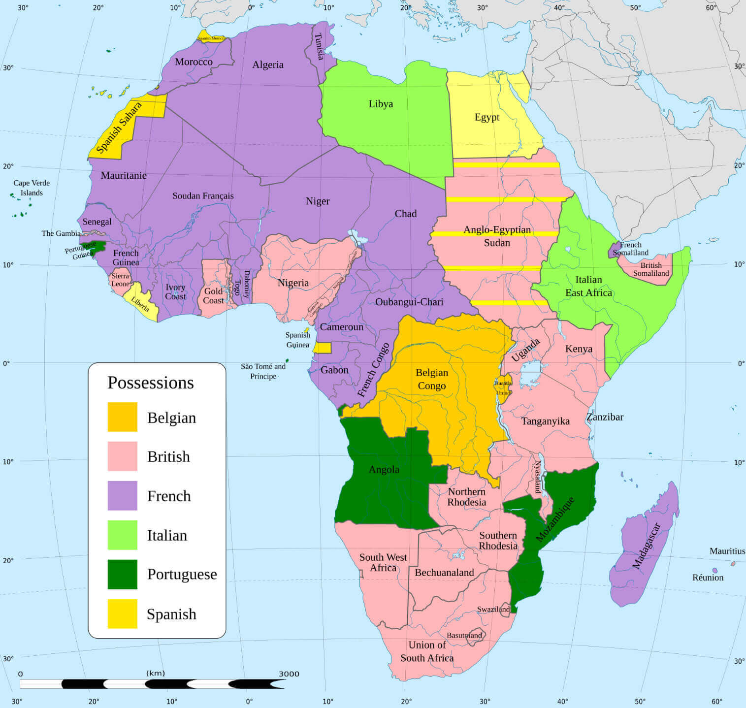 European colonial presence map in Africa 1939