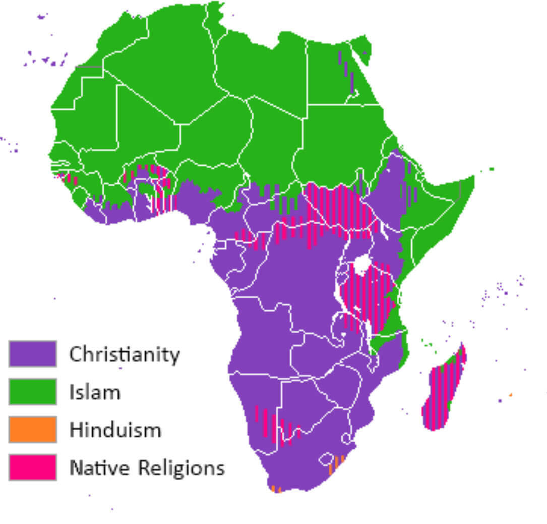 Religious distribution map in Africa