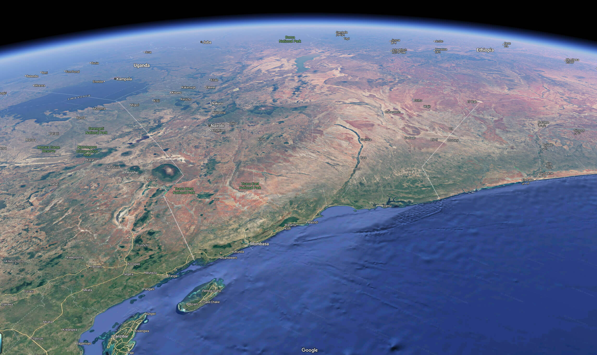 Kenya map from space