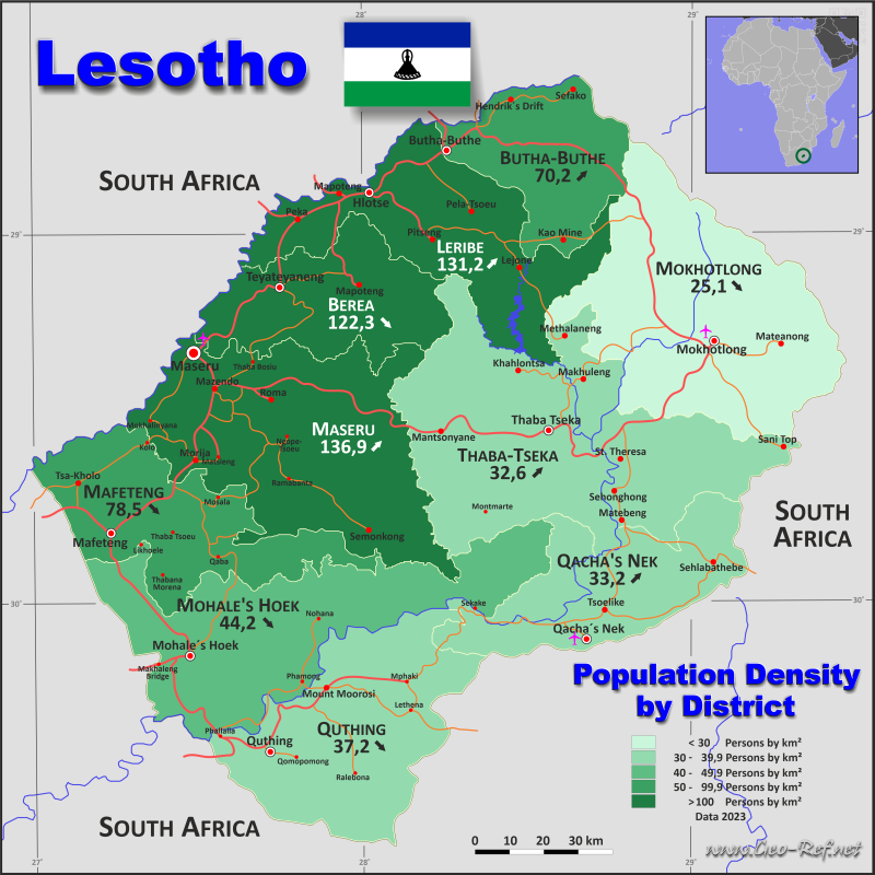 Lesotho population map