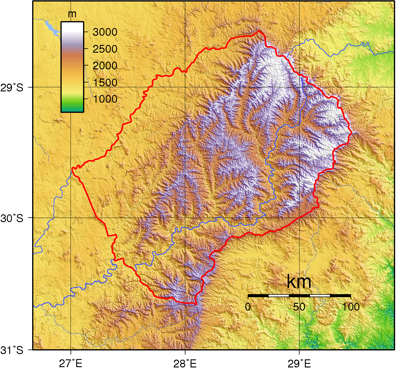 Lesotho topography map