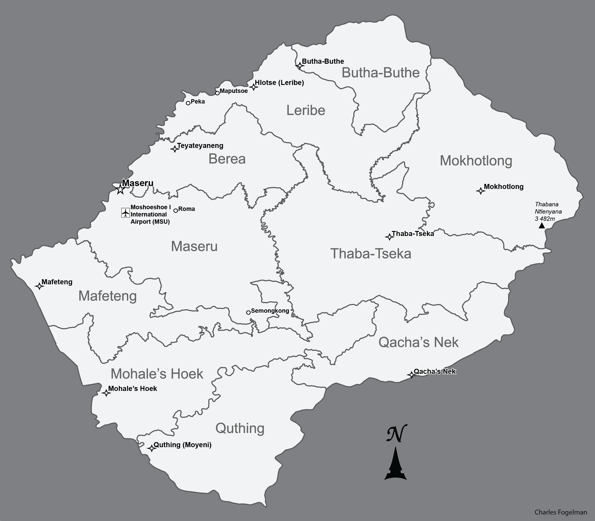 Map of Lesotho outlined