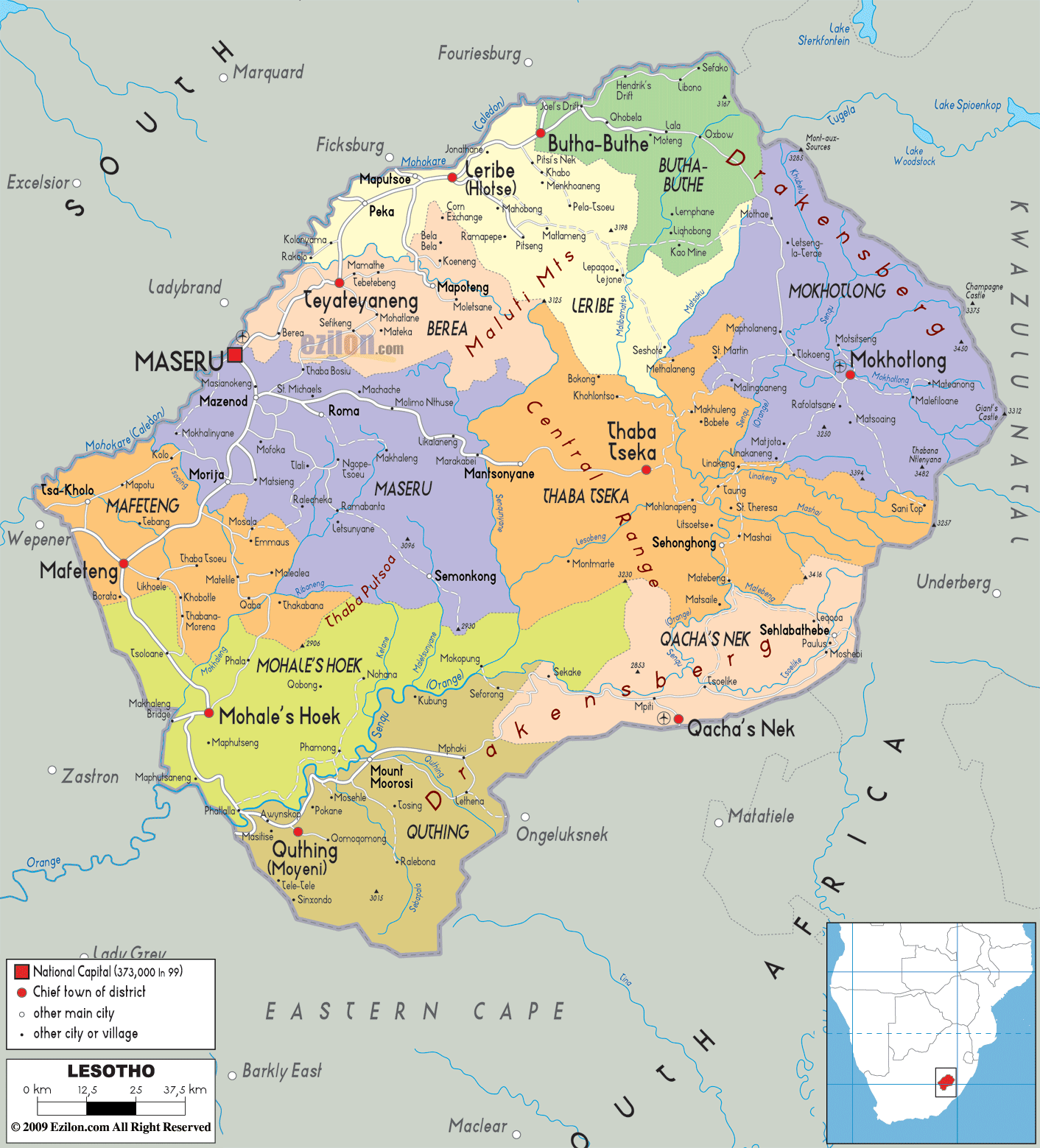 Political Map of Lesotho