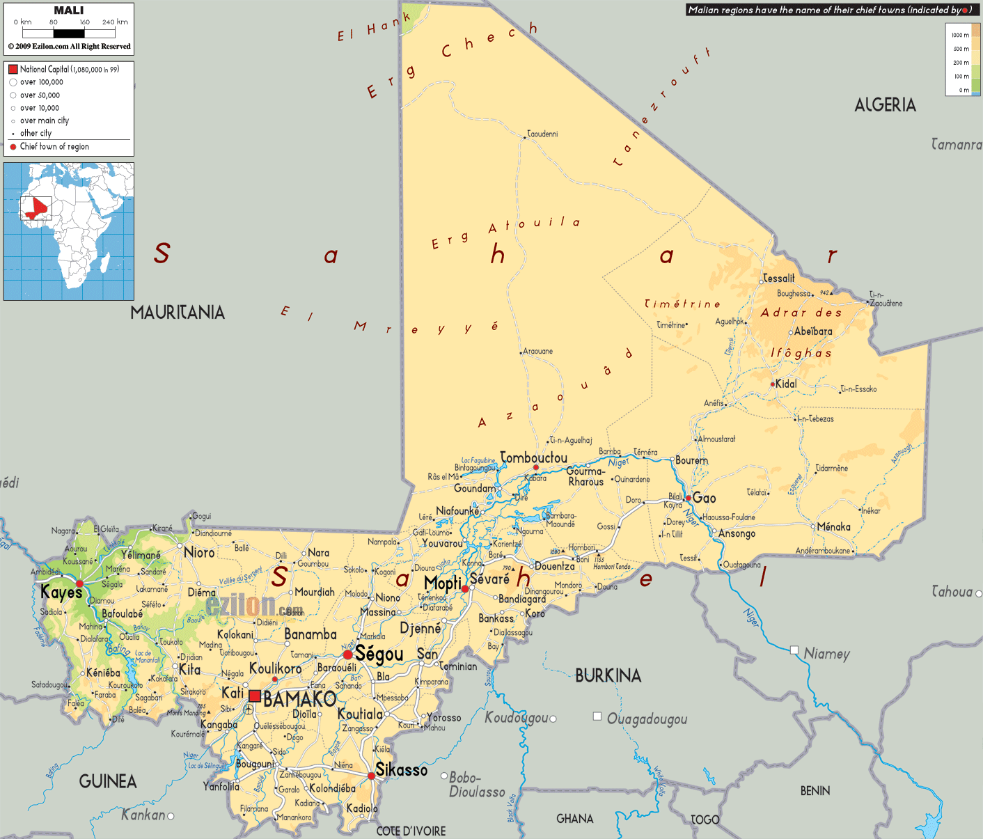 Mali Physical Map