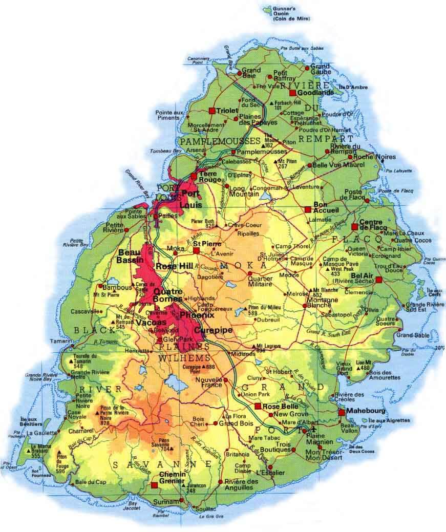 Mauritius Physical Map
