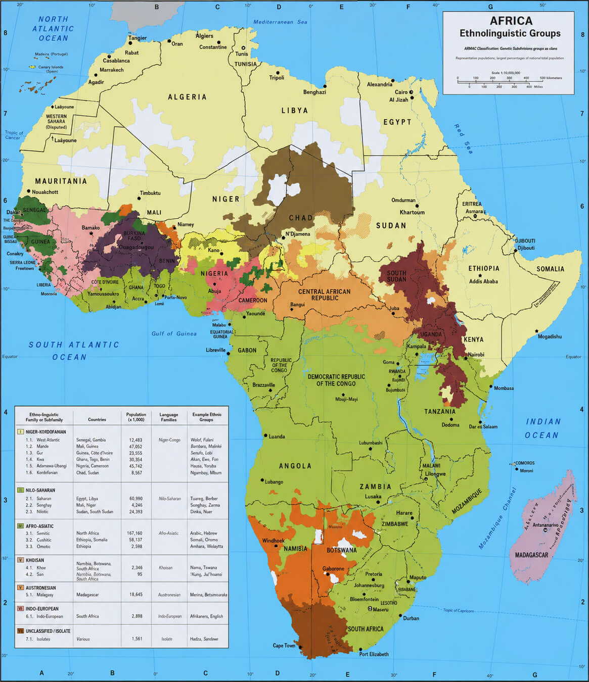 Africa ethnic groups distribution map 1996