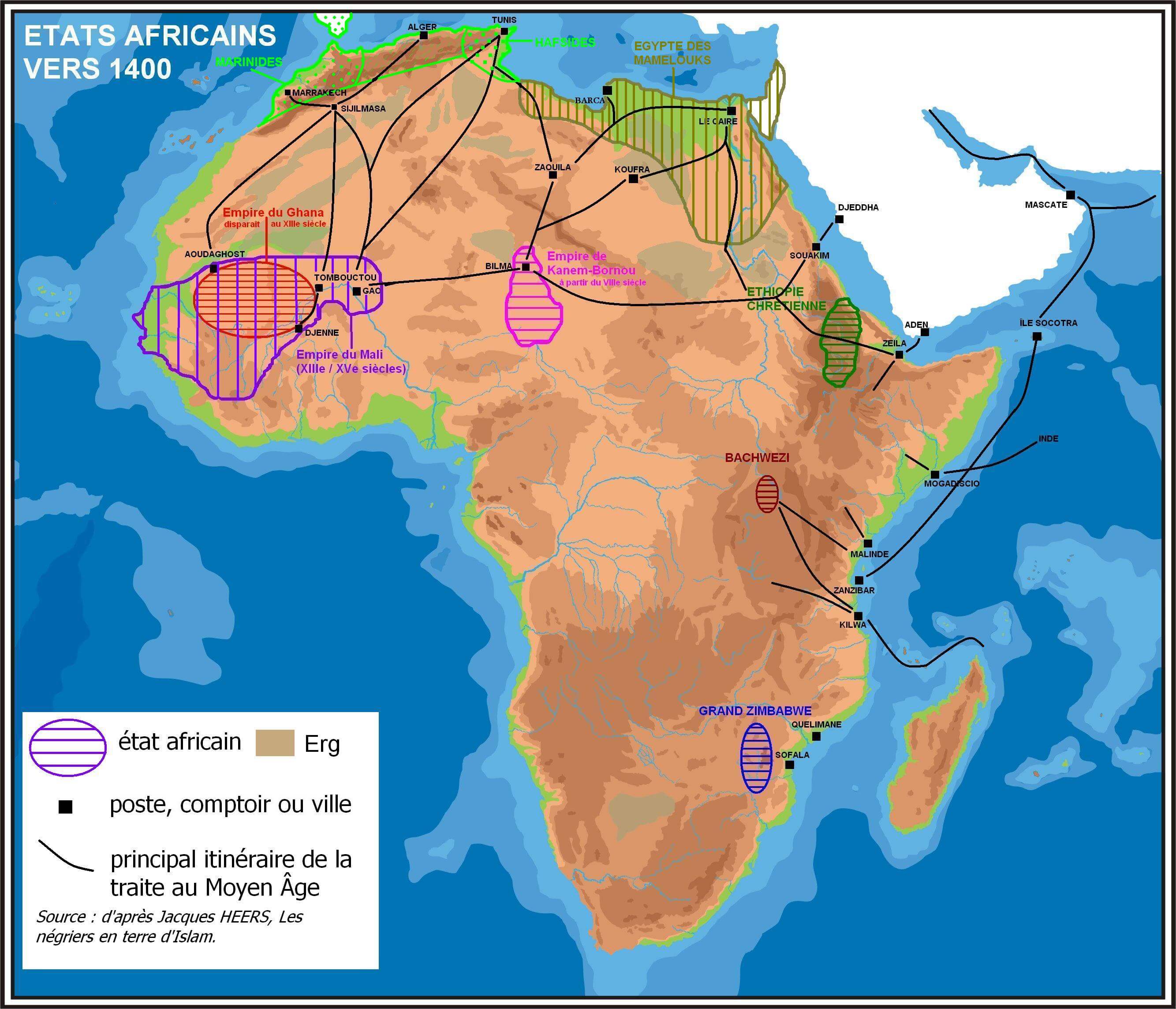 Africa historical trade routes map 1400