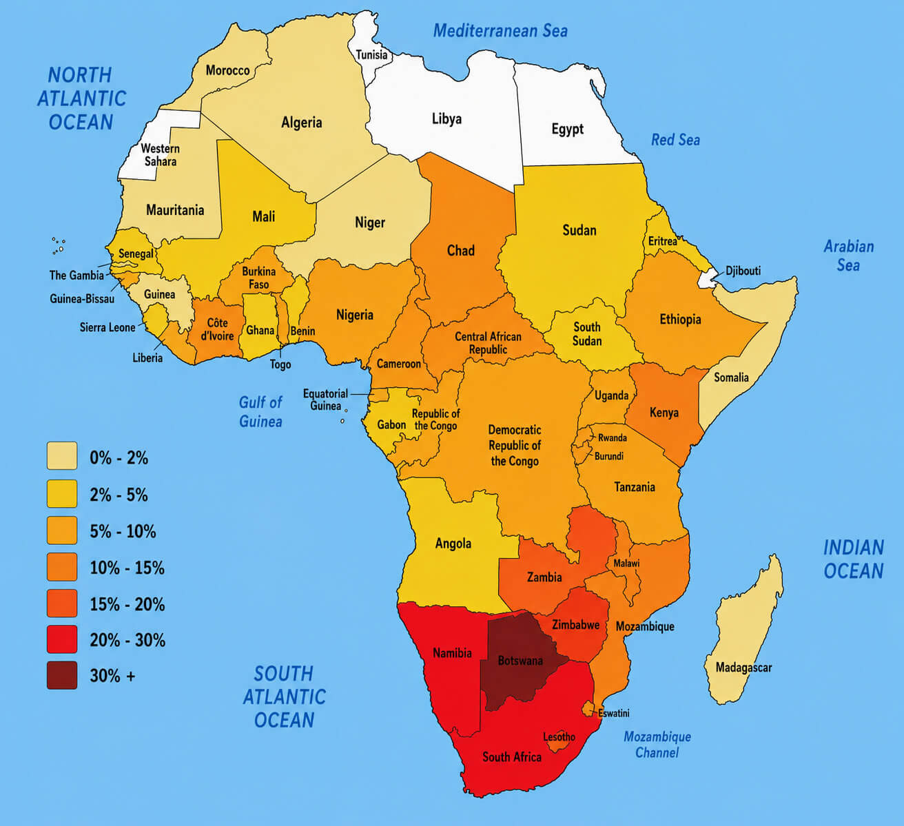 Africa HIV AIDS distribution map 2004