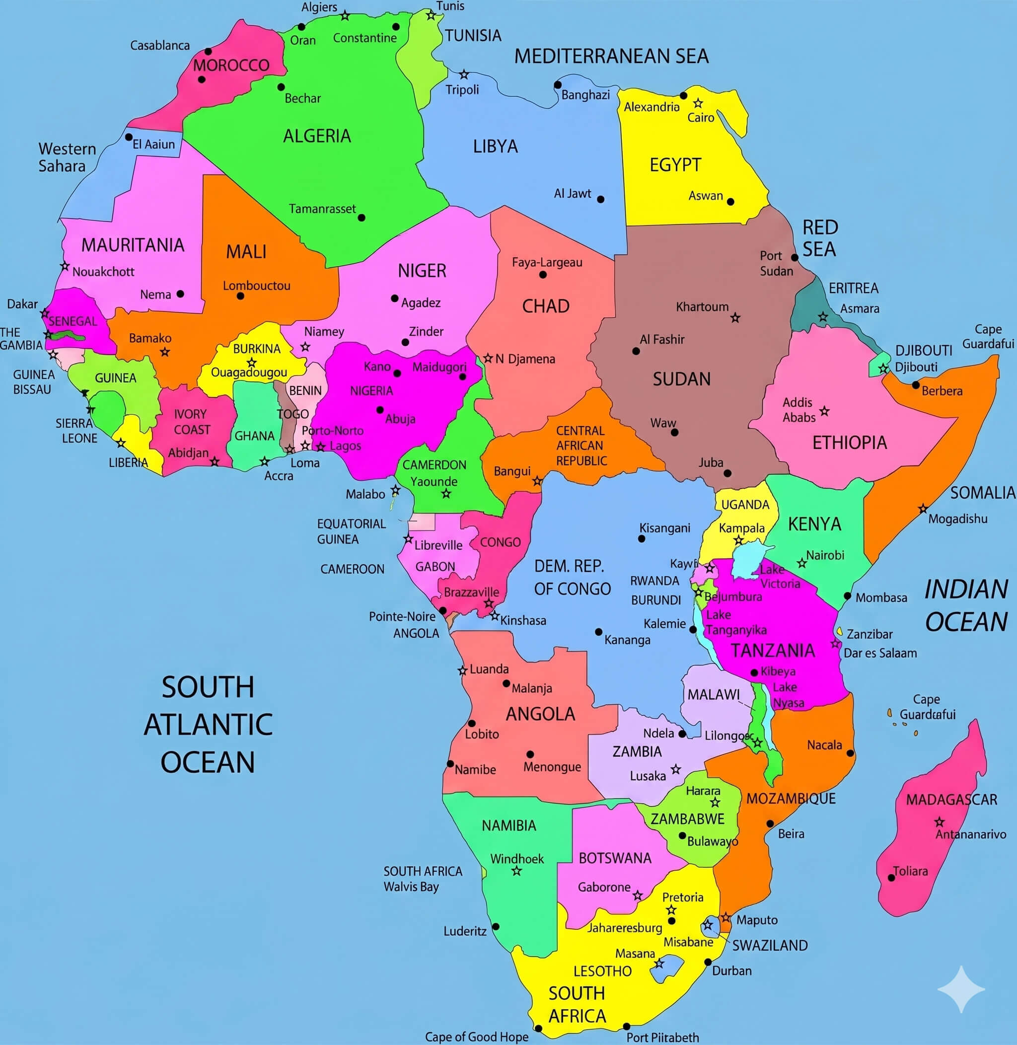 Colorful Africa country map