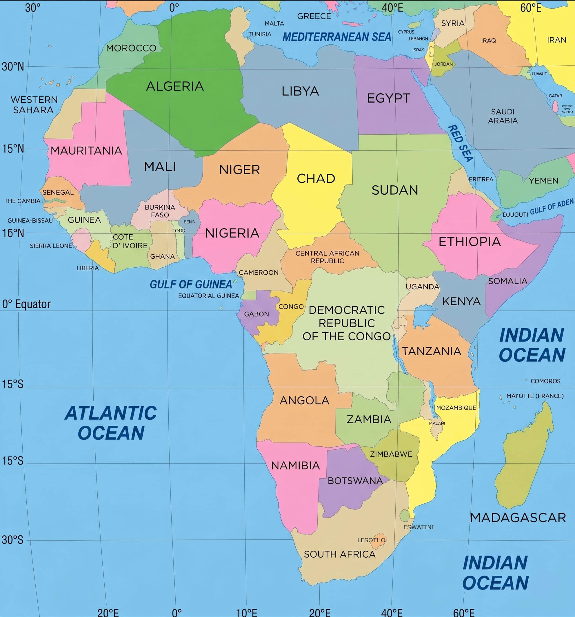 Colorful political map Africa