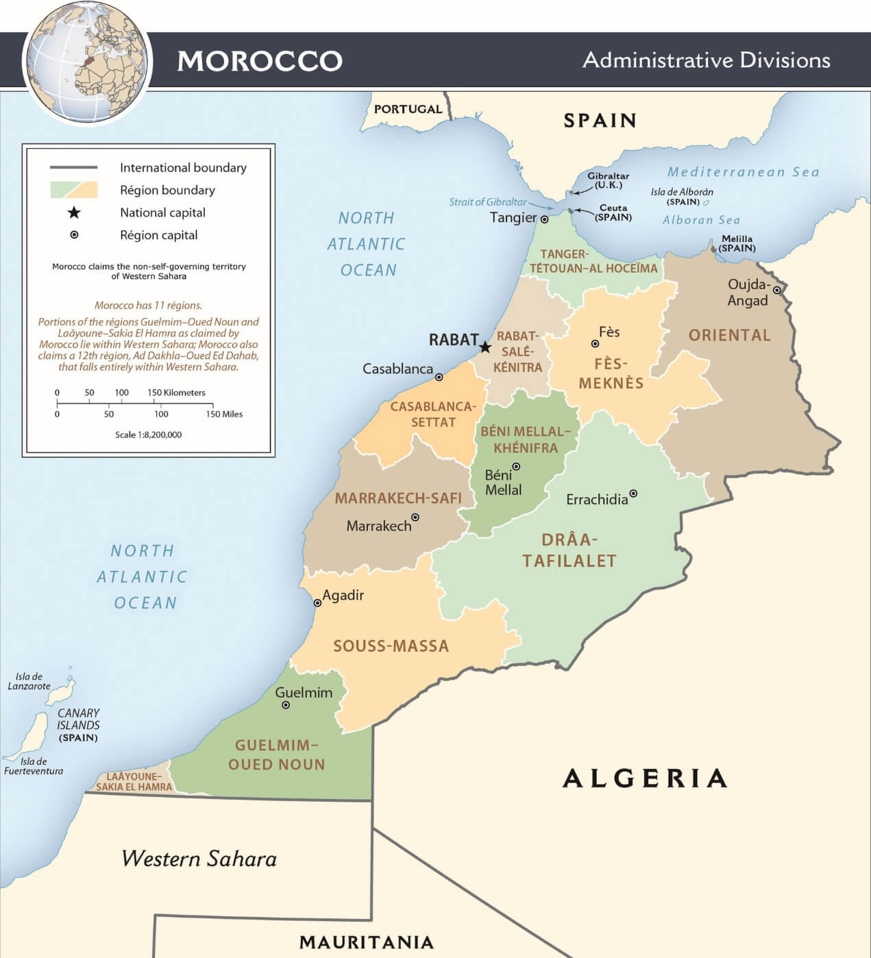 Administrative Map of Morocco with Regions and Capitals
