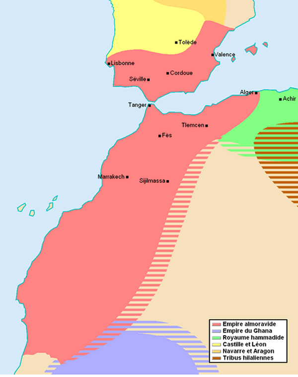Historical map showing the Almoravid Empire and neighboring regions in 1120.