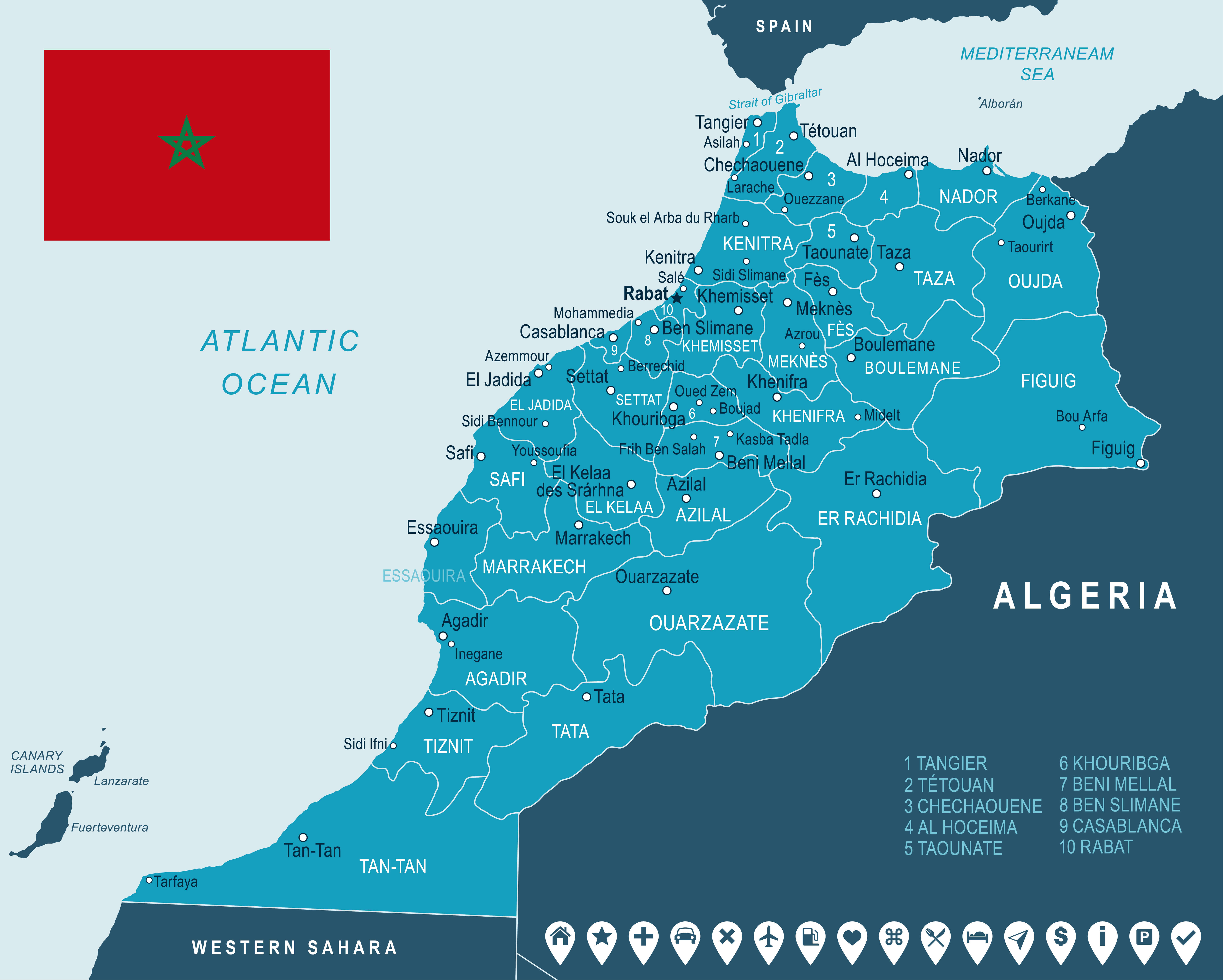 Morocco provinces map with cities