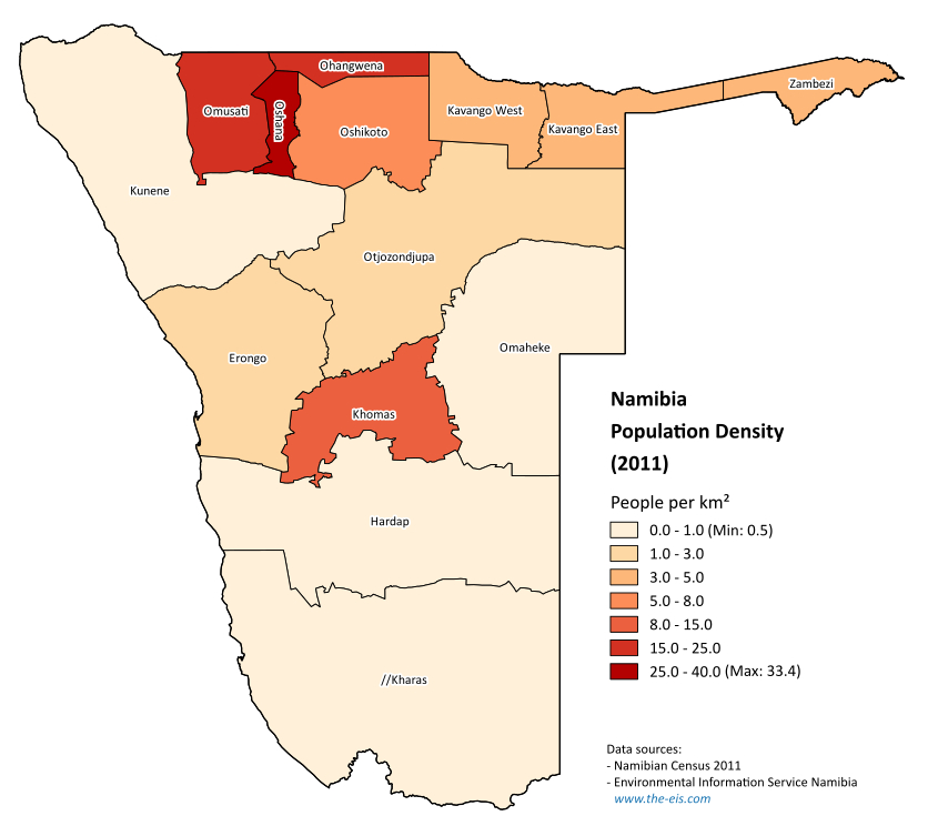 Namibia population density (2011)