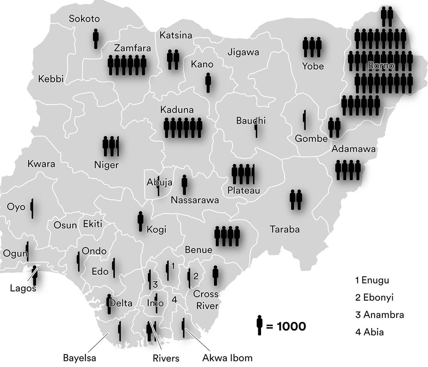 Boko Haram attacks map in Nigeria
