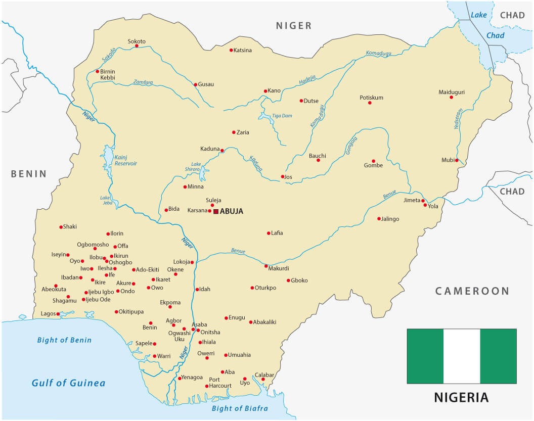 Nigeria cities and rivers map