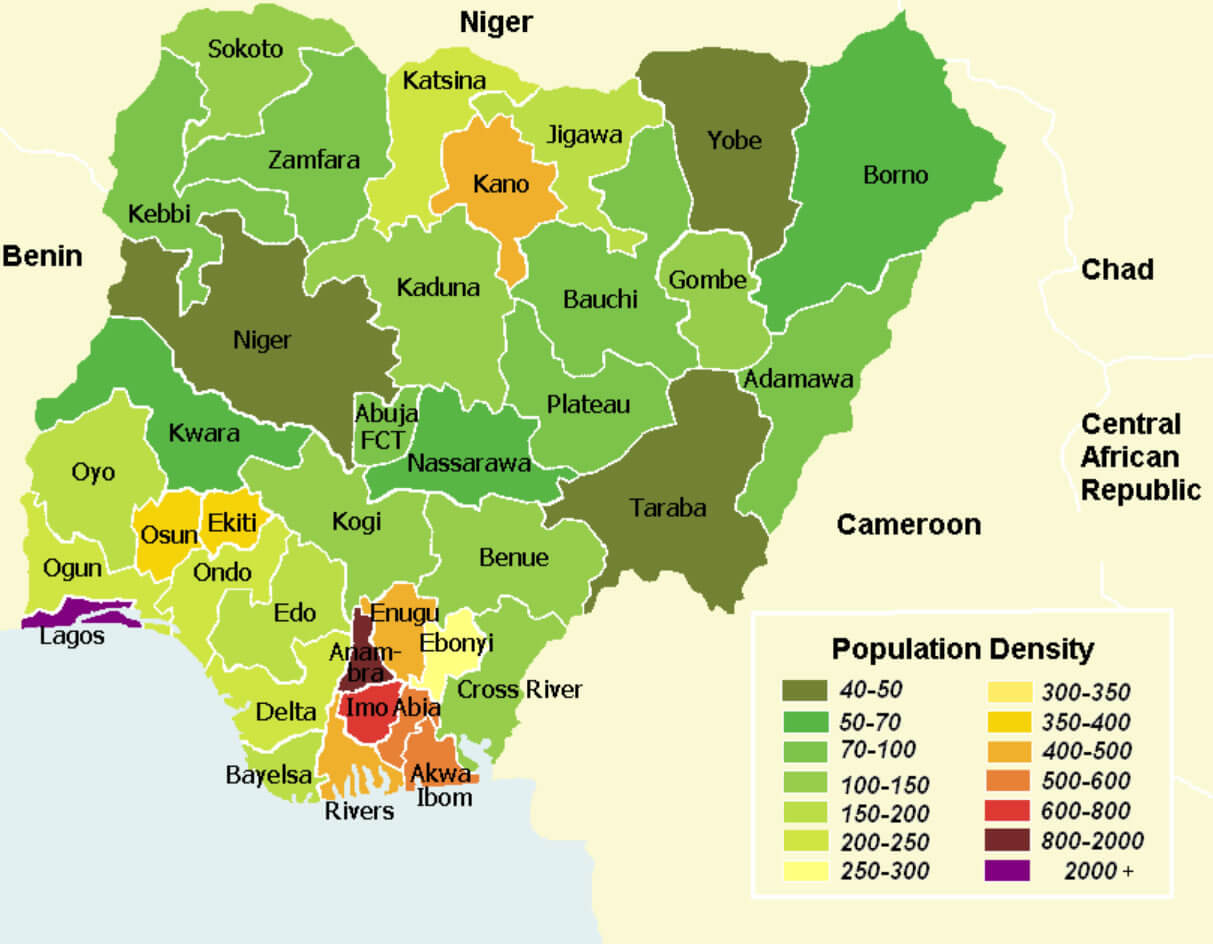 Nigeria population density map