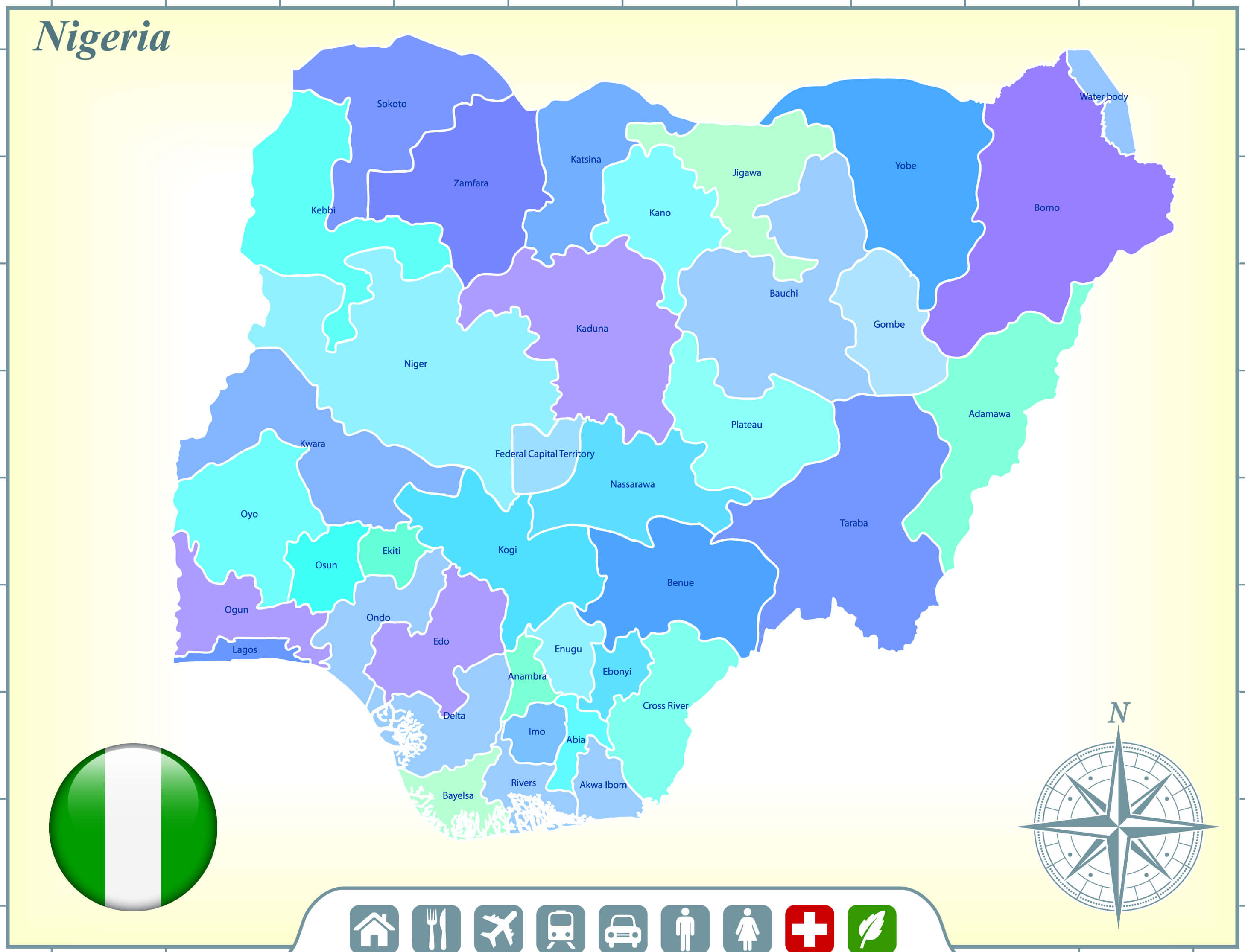 Nigeria provinces map with flag