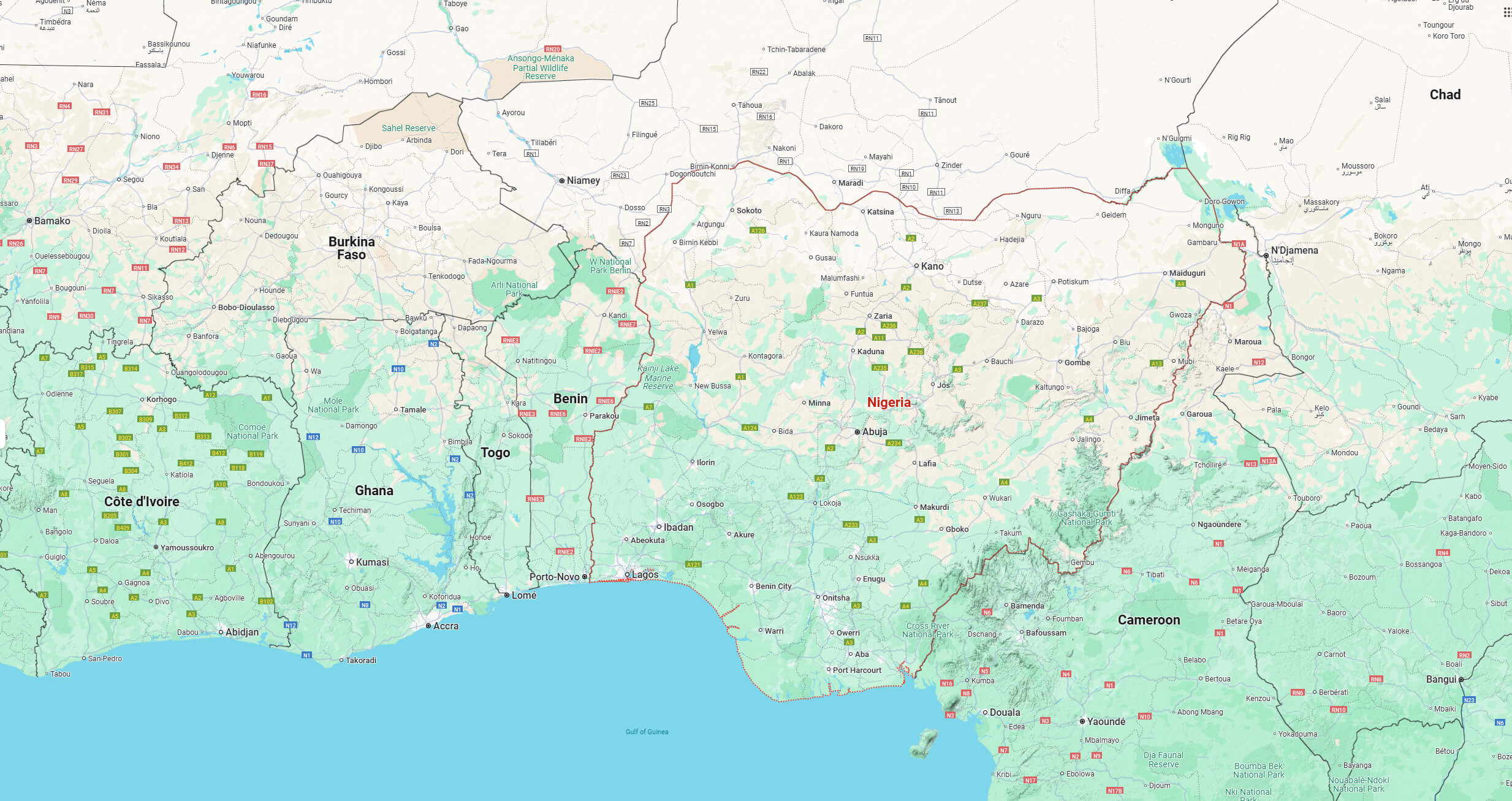 Nigeria terrain map